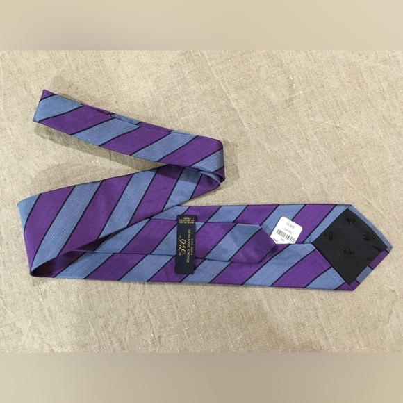 346 Brooks Brothers Neck Tie Men's Purple Blue Striped Pure Silk Made in USA - Picture 2 of 9